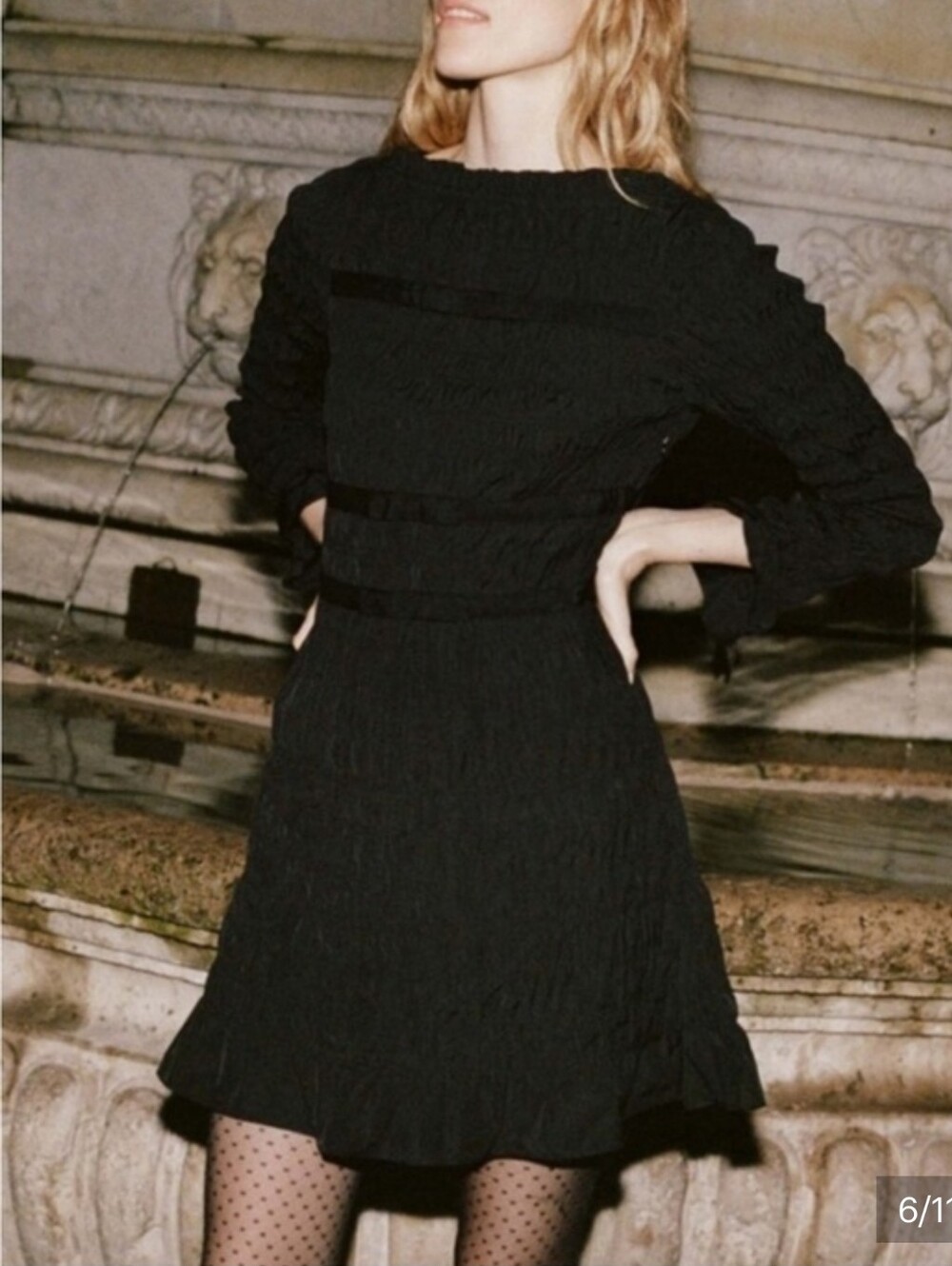 Doen Cecillia Cotton Poplin Smocked Long Sleeve Mini Dress Noir
